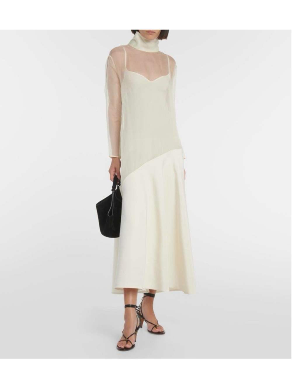 Khaite Bellamy Faille Silk Organza Long Sleeve Turtleneck Maxi Dress Minimalist